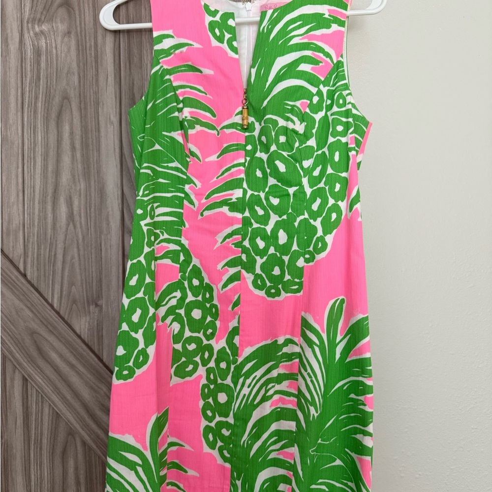 Pink and Green Tropical Print Dress